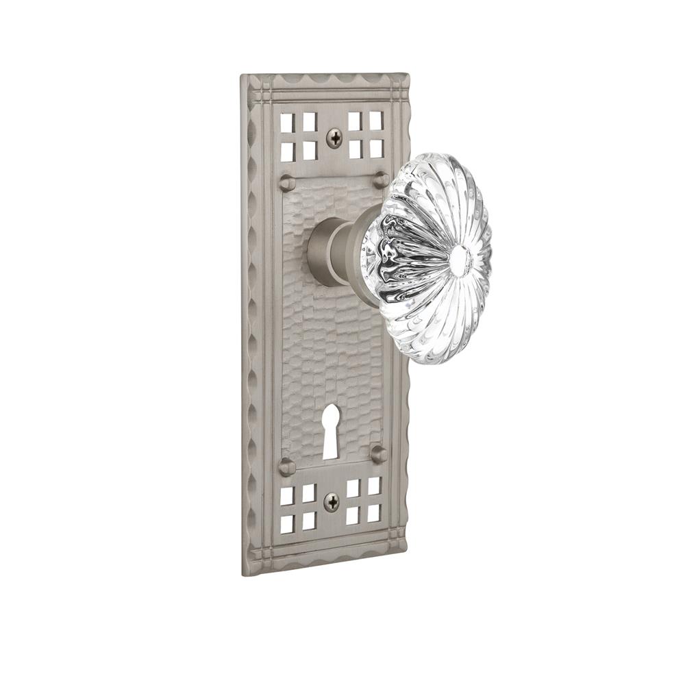 Nostalgic Warehouse CRAOFC Single Dummy Knob Craftsman Plate with Oval Fluted Crystal Knob and Keyhole in Satin Nickel